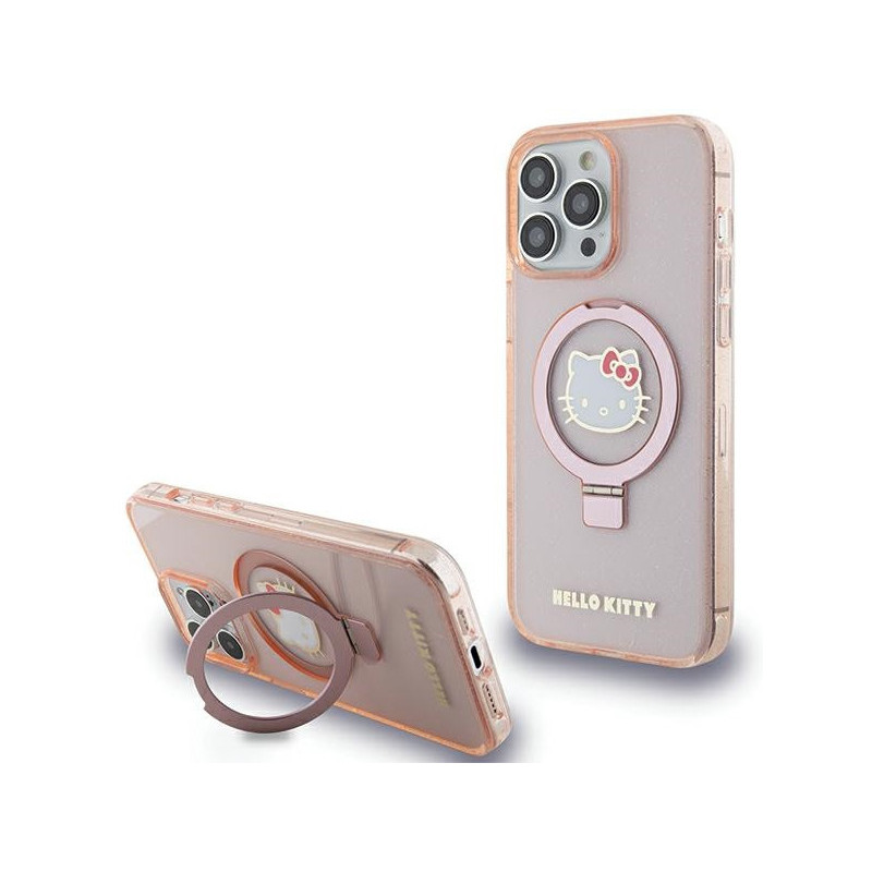 Hello Kitty iPhone 15 Pro Max pink hardcase Ring Stand Glitter Electro Logo Hello Kitty iPhone 15 Pro Max pink hardcase Ring Stand Glitter Electro Logo