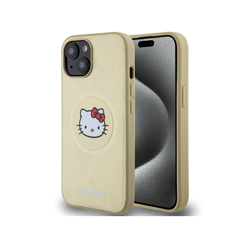 Hello Kitty iPhone 13/14/15 gold hardcase Leather Kitty Head MagSafe Hello Kitty iPhone 13/14/15 gold hardcase Leather Kitty Head MagSafe