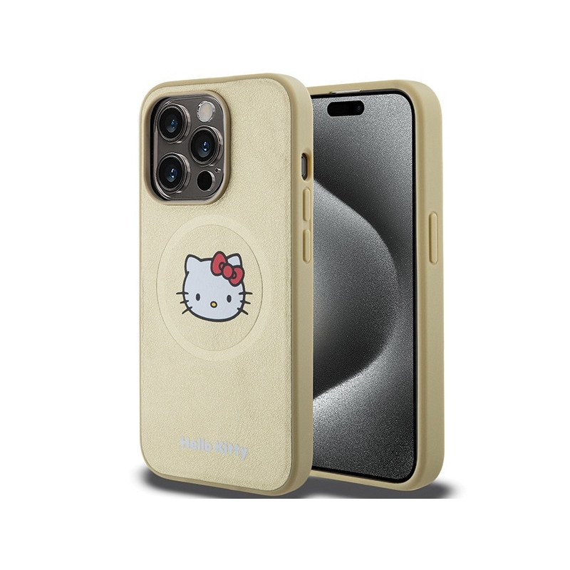 Hello Kitty iPhone 13 Pro Max Gold Hardcase Leather Kitty Head MagSafe Hello Kitty iPhone 13 Pro Max Gold Hardcase Leather Kitty Head MagSafe