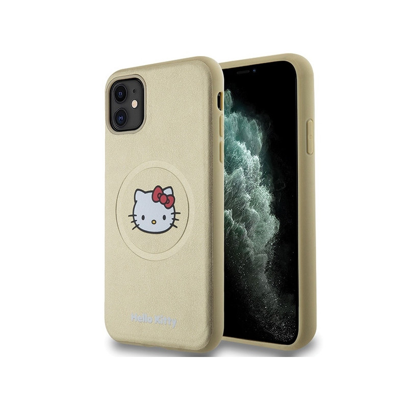 Hello Kitty iPhone 11/Xr Gold Hardcase Leather Kitty Head MagSafe Hello Kitty iPhone 11/Xr Gold Hardcase Leather Kitty Head MagSafe