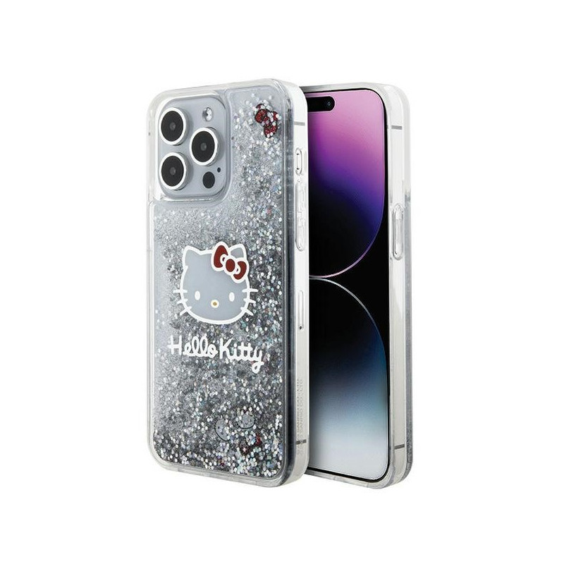 Hello Kitty iPhone 15 Pro Max silver hardcase Liquid Glitter Charms Kitty Hello Kitty iPhone 15 Pro Max silver hardcase Liquid Glitter Charms Kitty