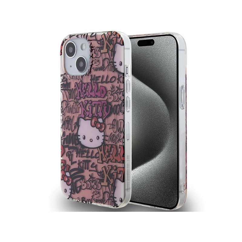 Hello Kitty iPhone 13/14/15 pink hardcase IML Tags Graffiti Hello Kitty iPhone 13/14/15 pink hardcase IML Tags Graffiti