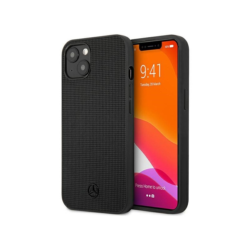 Mercedes iPhone 13 black hardcase Leather Meshed Metal Logo