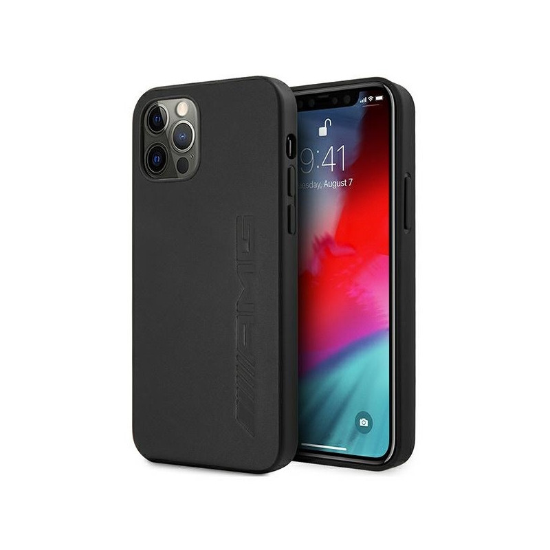 AMG Coque rigide noire pour iPhone 12 Pro Max en cuir avec marquage à chaud AMG Coque rigide noire pour iPhone 12 Pro Max en cuir avec marquage à chaud