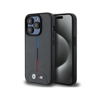 BMW Coque grise rigide M matelassée tricolore MagSafe pour iPhone 15 Pro