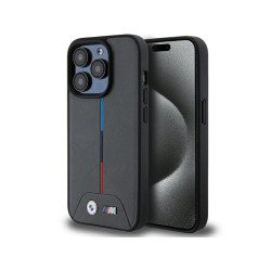 BMW Coque grise rigide M matelassée tricolore MagSafe pour iPhone 15 Pro