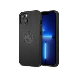 BMW iPhone 13/14/15 Coque Rigide Noire Cuir Embossé