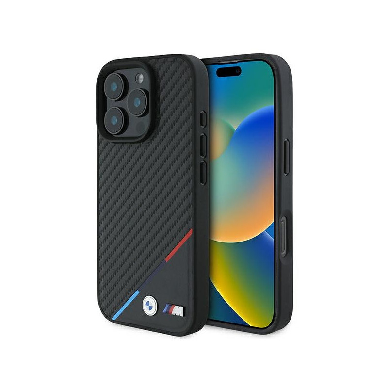 BMW Coque pour iPhone 16 Pro Max noire M Carbone Ligne Tricolore MagSafe BMW Coque pour iPhone 16 Pro Max noire M Carbone Ligne Tricolore MagSafe