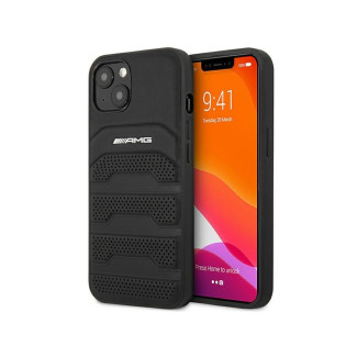 AMG Coque rigide noire pour iPhone 14 Plus/15 Plus cuir lignes en relief