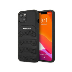 AMG Coque rigide noire pour iPhone 14 Plus/15 Plus cuir lignes en relief