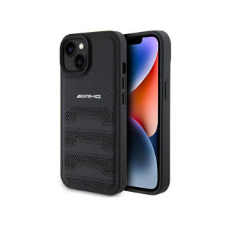 AMG Coque rigide noire pour iPhone 14 Plus/15 Plus cuir lignes en relief