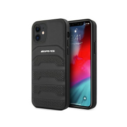 AMG Coque rigide noire pour iPhone 12 Mini en cuir avec lignes en relief