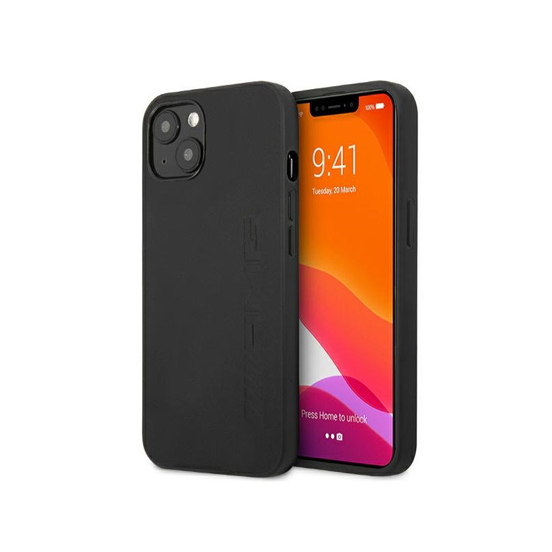 AMG Coque rigide noire pour iPhone 13 Mini en cuir avec marquage à chaud AMG Coque rigide noire pour iPhone 13 Mini en cuir avec marquage à chaud