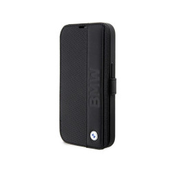 BMW Étui bookcase noir iPhone 14 Pro Cuir Texturé & Rayures