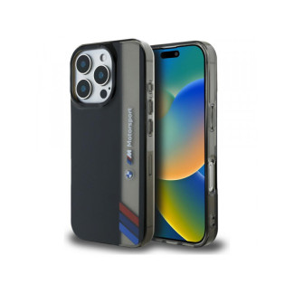 BMW Coque pour iPhone 16 Pro Max Motorsport Noir Rayures Verticales IML MPN