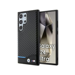 BMW Coque pour Samsung S24 Ultra S928 noire Cuir Carbone