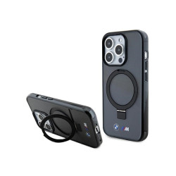 BMW Coque noire rigide avec support anneau MagSafe pour iPhone 15 Pro