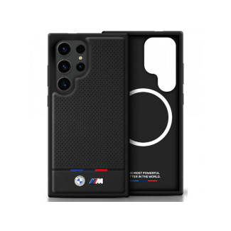 BMW Coque pour Samsung S25 Ultra noire Cuir Demi-Texturé MagSafe