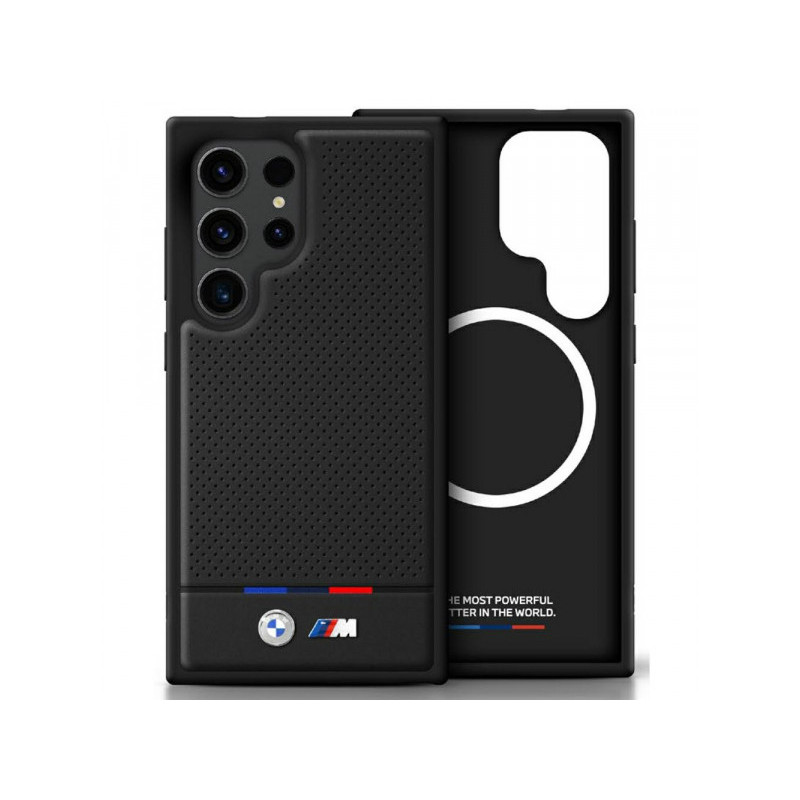 BMW Coque pour Samsung S25 Ultra noire Cuir Demi-Texturé MagSafe BMW Coque pour Samsung S25 Ultra noire Cuir Demi-Texturé MagSafe