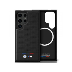 BMW Coque pour Samsung S25 Ultra noire Cuir Demi-Texturé MagSafe