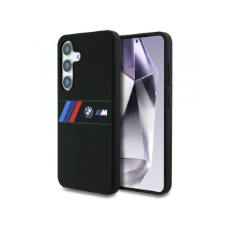 BMW Coque pour Samsung S25 noire Silicone Bandes Tricolores Milieu MagSafe
