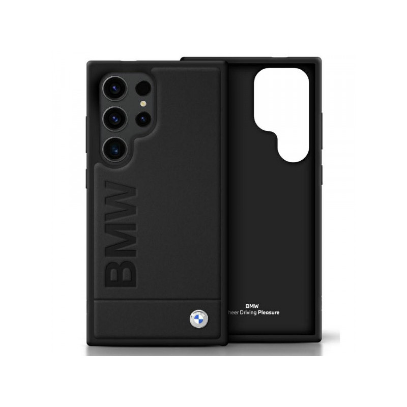 BMW Coque pour Samsung S25 Ultra noire Cuir Grande Marque Verbale