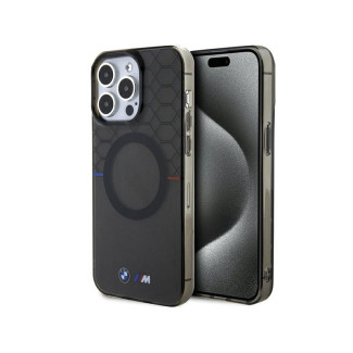 BMW Coque grise rigide à motif MagSafe pour iPhone 15 Pro Max