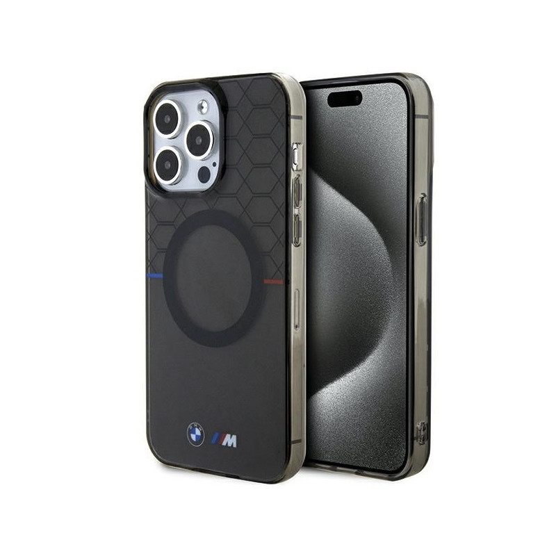 BMW Coque grise rigide à motif MagSafe pour iPhone 15 Pro Max