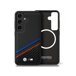 BMW Coque pour Samsung S25 noire Cuir Texturé et Lisse MagSafe