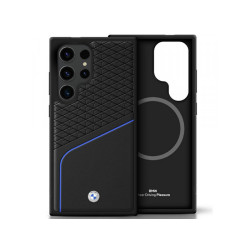 BMW Coque pour Samsung S25 Ultra noire Cuir Demi-Texturé MagSafe