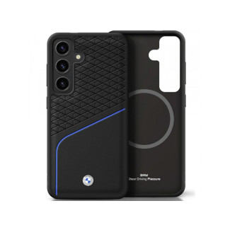 BMW Coque pour Samsung S25 noire Cuir Grandes Rayures MagSafe