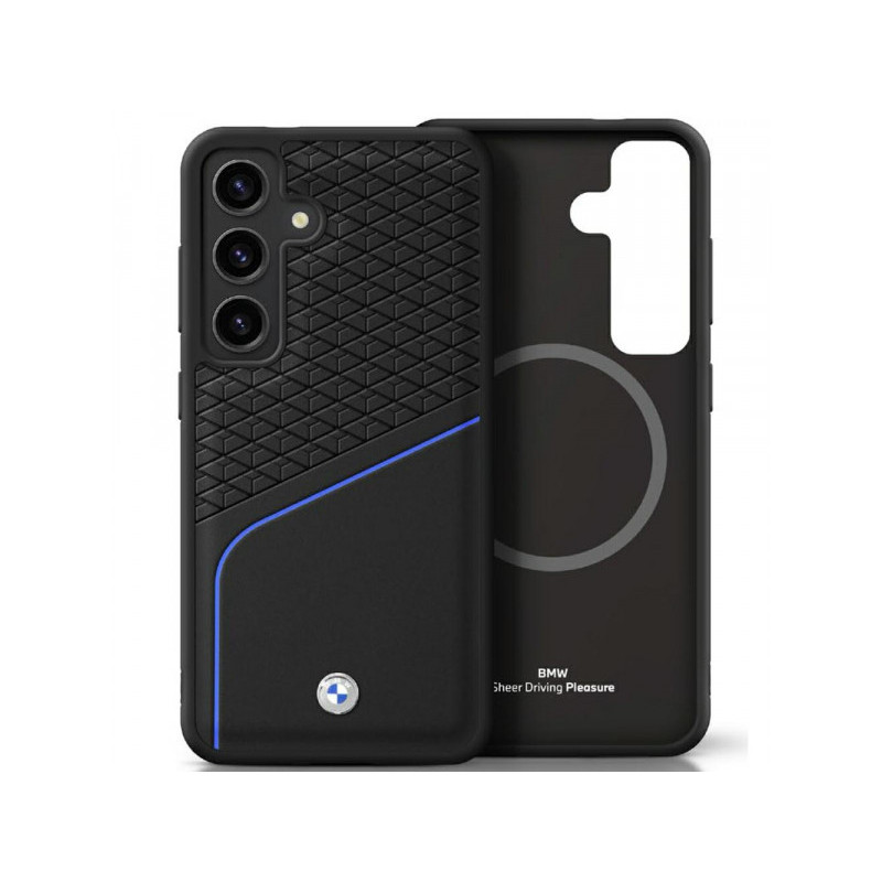 BMW Coque pour Samsung S25 noire Cuir Grandes Rayures MagSafe