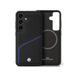 BMW Coque pour Samsung S25 noire Cuir Grandes Rayures MagSafe