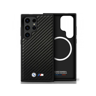 BMW Coque pour Samsung S25 Ultra noire Cuir Carbone MagSafe