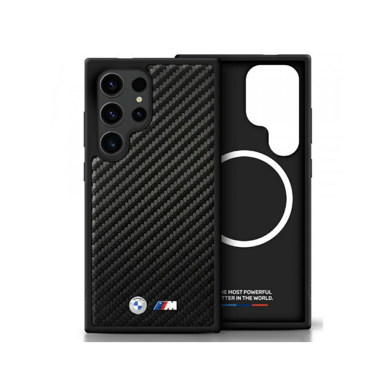 BMW Coque pour Samsung S25 Ultra noire Cuir Carbone MagSafe BMW Coque pour Samsung S25 Ultra noire Cuir Carbone MagSafe