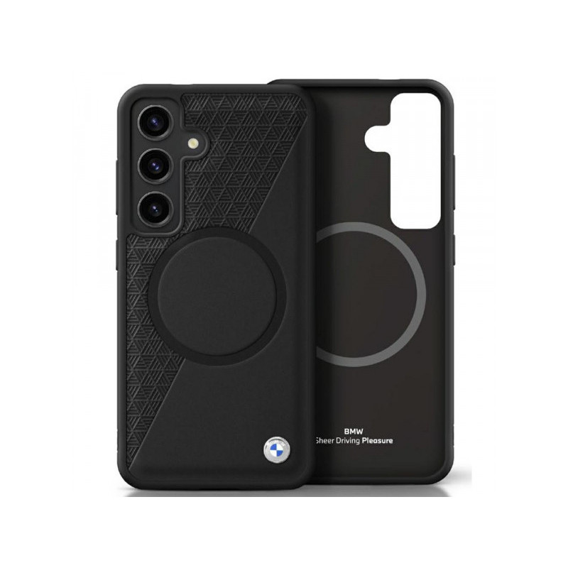 BMW Coque pour Samsung Galaxy S25 noire Cuir Demi-Texturé MagSafe