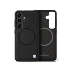 BMW Coque pour Samsung Galaxy S25 noire Cuir Demi-Texturé MagSafe