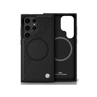 BMW Coque pour Samsung S25 Ultra noire Cuir Demi-Texturé MagSafe