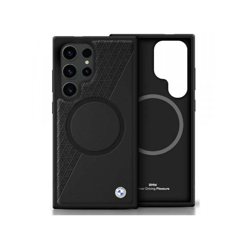 BMW Coque pour Samsung S25 Ultra noire Cuir Demi-Texturé MagSafe