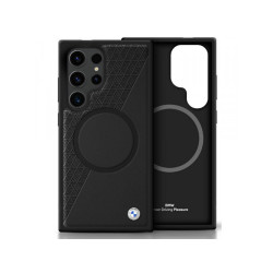 BMW Coque pour Samsung S25 Ultra noire Cuir Demi-Texturé MagSafe
