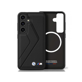 BMW Coque pour Samsung S25 noire Cuir Grandes Rayures MagSafe