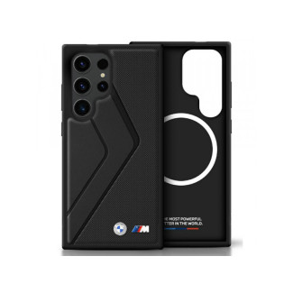 BMW Coque pour Samsung S25 Ultra noire Cuir Demi-Texturé MagSafe