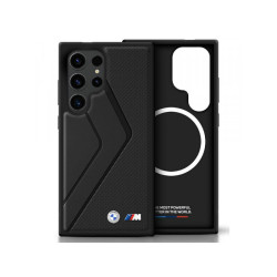 BMW Coque pour Samsung S25 Ultra noire Cuir Demi-Texturé MagSafe