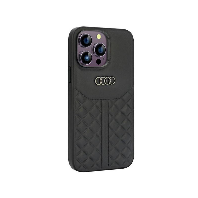 Audi Coque rigide noire pour iPhone 14 Pro Max en cuir véritable Audi Coque rigide noire pour iPhone 14 Pro Max en cuir véritable