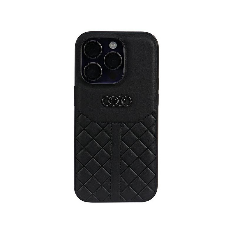 Audi Coque rigide noire pour iPhone 14 Pro en cuir véritable