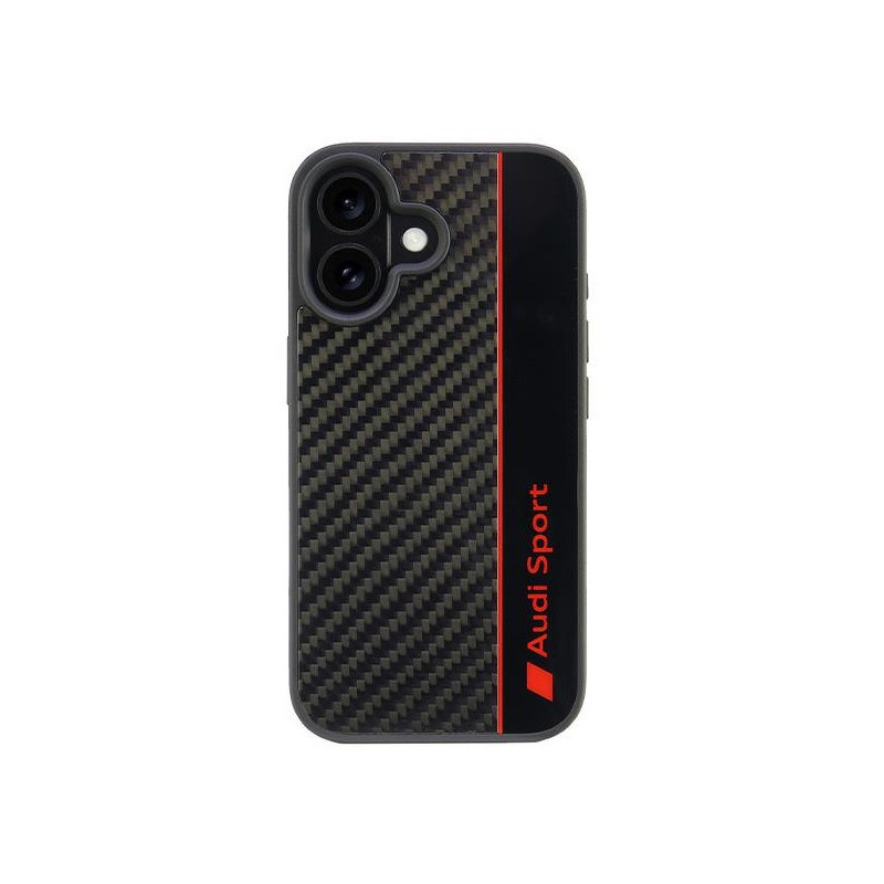 Audi Coque noire pour iPhone 16. bande en fibre de carbone Audi Coque noire pour iPhone 16. bande en fibre de carbone