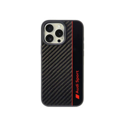 Audi Coque noire pour iPhone 16 Pro Max. bande en fibre de carbone