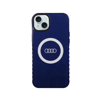 Audi Coque bleu marine pour iPhone 14 Plus/15 Plus. logo IML. MagSafe