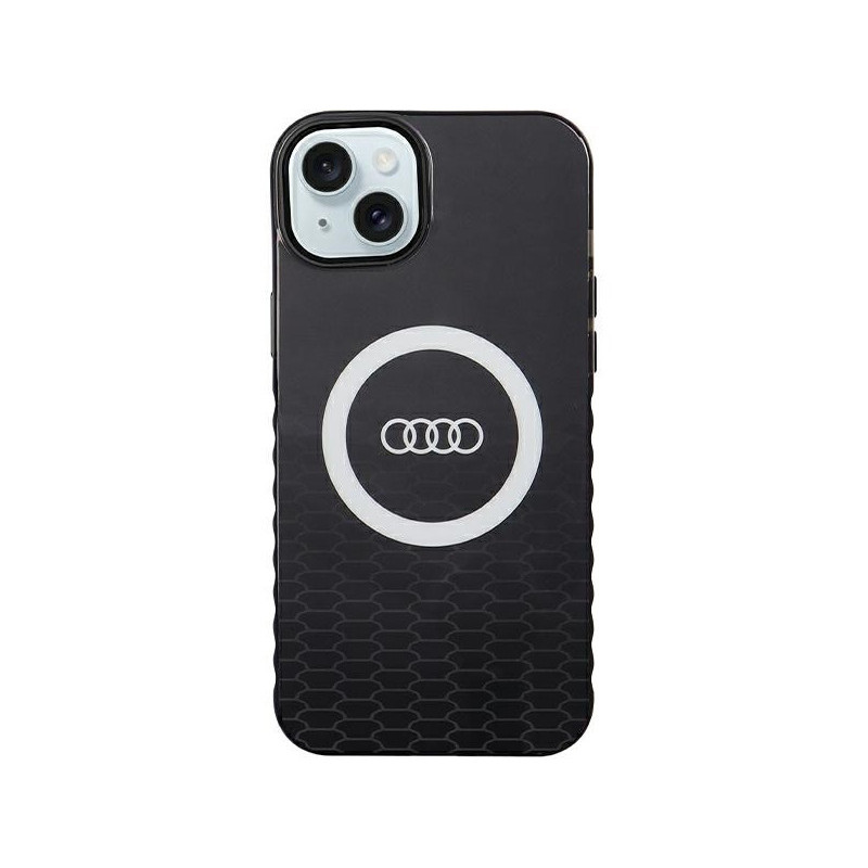 Audi Coque rigide noire pour iPhone 14 Plus/15 Plus grand logo IML. MagSafe