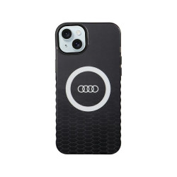 Audi Coque rigide noire pour iPhone 14 Plus/15 Plus grand logo IML. MagSafe